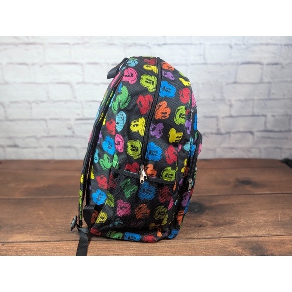 Walt Disney World Backpack Colorful Mickey Mouse Faces Travel School Bag - Picture 4 of 4